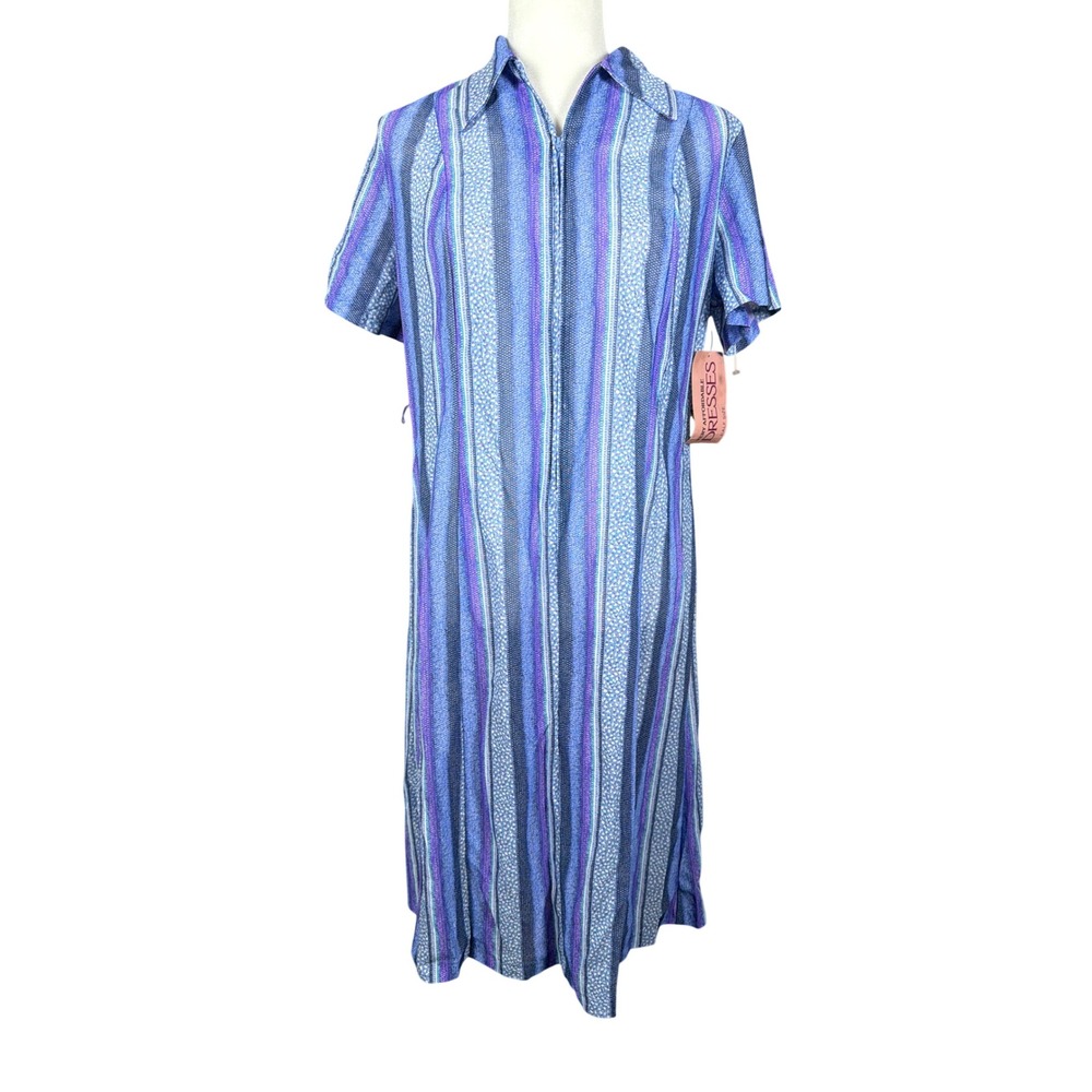 Sears Dress Womens 16.5 Vintage Blue Purple Striped Zip Front Floral NEW